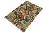 Flat Weave Kilim Antique Navaho Vintage handmade Geometric Kilim Rust Blue Hand-Woven Rectangle 100% Wool Area Rug 3x4
